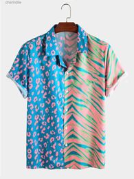 Men's Casual Shirts Mens summer leopard print zebra print shirt Hawaii vacation clothing Mens fashionable beach style shirt Daily clothing Street clothing yq240408
