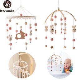 Baby Wooden Bed Bell Crochet Rabbit Pendant Hanging Rattle Toy Hanger Crib Mobile Wood Holder Arm Bracket Kid Gifts 240408