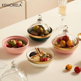 Bowls 1PCS Ceramic Dessert Bowl Cake Fruit With Glass Lid Ceramics Salad Suitable For Restaurants And Homes