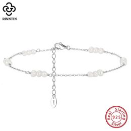 Rinntin 925 Sterling Silver Natural Pearls Anklets for Women Fashion Foot Bracelet Ankle Straps Summer Jewelry SA36 240408