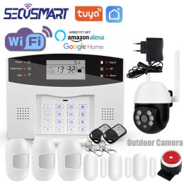 Kits Tuya WiFi Alarm System GSM Smart Home Burglar Security Alarm 433MHz Wireless Door Motion Detector Support Alexa Google Assistant