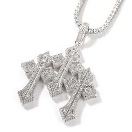 Retro Crossing Pendant Necklace Fashion Copper Inlaid Ladder Square Zircon Men's Necklace Hip Hop Jewellery