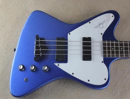 Super RareFirebird Thunderbird Non Reverse 4 Strings Metallic Blue Electric Bass Guitar White Pickguard Neck Set In Body Black Har5778899