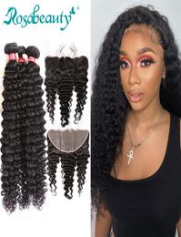 Human Hair Bulks Rosabeauty Deep Wave Bundles With 13x6 Lace Frontal Brazilian Curly Closure 30 Inch Natural Colour Wavy7595043