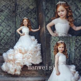 Dresses Ball Gown Flower Girls Dresse Jewel 3DFloral Appliques Tulle Tiered Skirts Party Communion Dresses