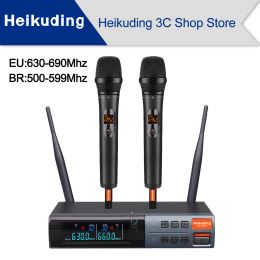 Microphones Heikuding IRA320U 630690MHz 2x100 Adjustable UHF Channels, Auto Scan, Professional Dual Wireless Microphone Dynamic Material