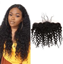 Bella Hair 13x4 Curly Wave Brazilian Indian Peruvian Lace Frontal Closure with Baby Hairs Ear to Ear Dyeable Natural Black Color9218417