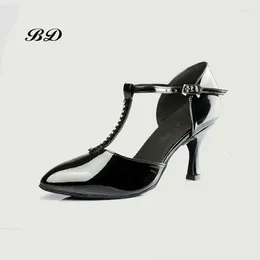 Dance Shoes 2024 TOP Latin Women Cowhide Soft Sole Heel Cover Bag GIFT BD 225 Modern Shoe Import Patent Leather Diamond Shoelace