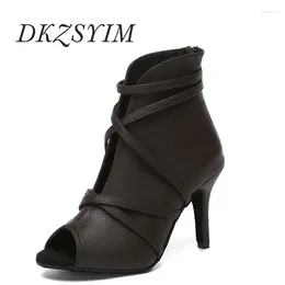 Dance Shoes DKZSYIM Boots Women Latin Heels Pole For Sexy Leather Ballroom Ladies High