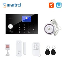 Kits Smartrol Wifi GSM Security Alarm System Kit Tuya Smart Security Home Alarm With Door Window Sensor Infrared Sensor Smoke Sensor