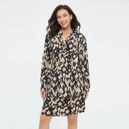 Plus Size Dresses Casual Dress Polyester 2024 Fashion Leopard Print Over For Women Long Sleeves Summer Clothing