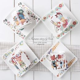 Cups Saucers Italy Design Fine Bone China Autumn Storey Cute Animal Lovers Coffee Cup Plate Anime Mug Suit Teacup Saucer Square Tray Gift Box