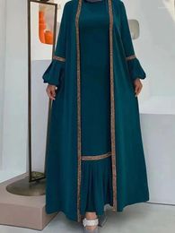 Ethnic Clothing Muslim Women Hijab Dress 2 Piece Set Eid Lantern Sleeve Maxi Long Islamic Caftan Kimono Big Swing Abaya Dresses