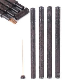 Burners Factory Ebony Incense Tube Wooden with Incense Holder Cover for 21cm Incense Sticks Carved Insence Burner Buddha Incense Bucket