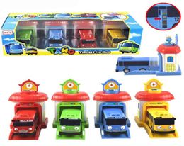 4pcs set Scale model Tayo the little bus children miniature bus baby oyuncak garage tayo bus Ejection impact car vehicle 2207014044386
