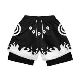 Mens Anime Performance Shorts Manga Print 2 in 1 Gym Compression Stretchy Sports Quick Dry Fitness Workout Summer 240325