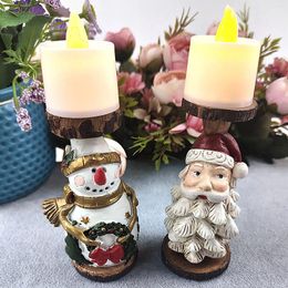 Candle Holders Desktop Home Santa Candlestick Convenient To Use Rustic Carved Suitable Commercial Holiday Christmas Decoration