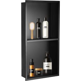 uxcell 12 x 24 Shower Storage Organiser in Matte Black Stainless Steel - Double Grid Bathroom Shelf for Shampoo and Toiletry Storage