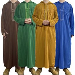 Ethnic Clothing Turkey Long Sleeve Hooded Robe Ramadan Eid Muslim Man Prayer Dress Jubba Thobe Islamic Kaftan Middle East Arab Men Dubai