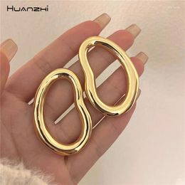 Stud Earrings HUANZHI Large Smooth Oval Hollow Earring Irregular Exaggerated Personality Vintage Jewelry For Women 2024 Trendy