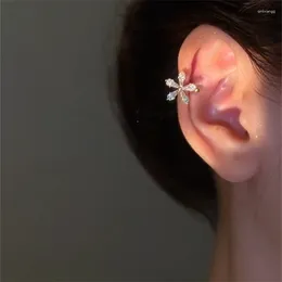 Backs Earrings 1PC Korean Bling Crystal Flower Ear Clips Without Piercing For Women Fashion Butterfly Cuff Wedding Party Jewellery