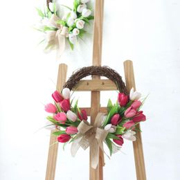 Decorative Flowers Artificial Flower Wreath Mother's Day Floral Rattan Front Door With Large Bow Wall Porch Dried Wreaths For