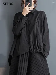 Women's Blouses XITAO Asymmetrical Women Causal Shirt Fashion Black Long Sleeve Lapel Top Initial Spring Personality Loose DMJ3014
