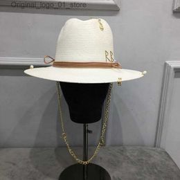Wide Brim Hats Bucket Hats Wide Brim Hats Bucket Hats arrival straw hat for women with chains shells pearls white panama hat sun hat in summer 230713 Q240408