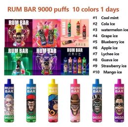 Original Cigarettes RUM BAR 9000 Puffs 2 % send from europe warehouse Oils big vape 650mah14ml Pre filling Device Disposable E-cigarette Authorization 10 Flavors