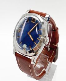 Men039s Watch 47mm Manual Up Chain Mechanical Movement Luxury Blue Dial Polished 316L Case High Quality Brown Leather Strap Wri3612926