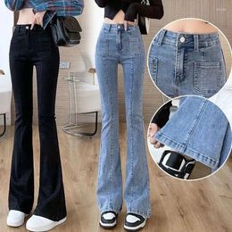 Women's Jeans Xpqbb Light Blue Slim Fit Flares For Women Korean Style Elastic Skinny Wide Leg Trousers Female High-Waisted Denim Pants