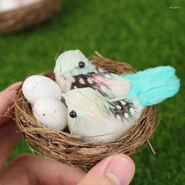 Garden Decorations 1 Set Artificial Feathered Birds & Nest Egg Creative Craft Sculpture