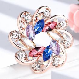 Pins Brooches Trendy Classic Elegant Crystal Round Rhinestone Scarf Buckle Pins Luxury Colorf Metal Lapel Pin Brooch For Lady Gifts Dh1Sg