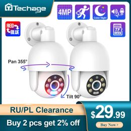 Cameras Techage HD 4MP POE IP Camera PTZ Outdoor Camera Twoway Audio Full Color Night Human Detection CCTV Video Surveillance System