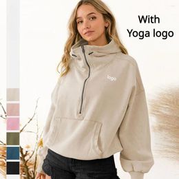 Active Shirts Yoga Women Hooded Jacket Casual Wear Outdoor Sports Hoodie Zipper Drawstring Long Sleeve Cycling Coat Tops Autumn Solid Color