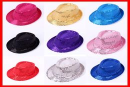 Retail 9colors Baby Sequin Dance Show Jazz Hats Kids Fish Caps Bling Bling Fedora Cap Boys Girls Baseball Hats Children B8624837