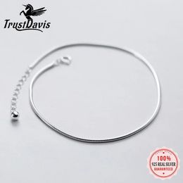 TrustDavis 925 Sterling Silver Fashion Snake Chain Bracelet Anklets For Women Valentines Day Birthday Jewelry DA1217 240408