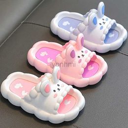 Slipper Summer Childrens Slippers Cute Cartoon 3D-Rabbit Slippers Breathable Non-slip Home Bathroom Soft Slipper Kids for girls 240408