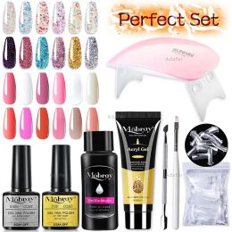 Kits Finger Extend Mold Glue Poly Nail Lamp UV Led Light Top Base Coat Gel Polish Set Manicure Cuticle Pusher Soak Off Remover Tips