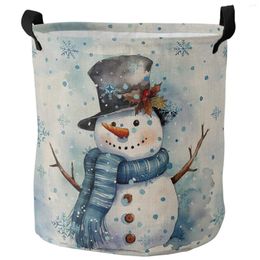 Laundry Bags Christmas Snowflake Snowman Handdrawn Dirty Basket Foldable Home Organiser Clothing Kids Toy Storage