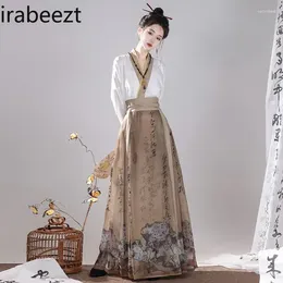 Work Dresses Original Ming Hanfu Female Chinese Style Daily Commuting Han Elements Vintage Horse Skirt Suit Cinjunto De Dos Piezas Mujer