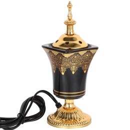 Burners Electric Incense Burner Oud Frankincense Incense Holder Vintage Arabic Censer Burner Home Office Yoga Spa Aroma Ornament Black