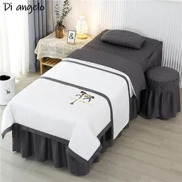 Bedding Sets Custom Size Logo 4-7PCS Embroidery Beauty Salon Set Bed Linen Sheet Massage Spa Bedskirt Stoolcover Pillow Quilt Cover#s