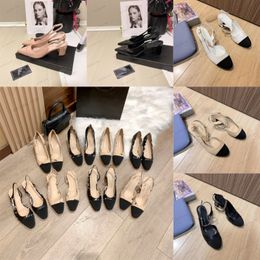 luxury women thick heel sandals Two C printed high heels dress shoes 7cm 2cm patchwork Colour slingback sandal designer wedding party formal shoes Chains pumps