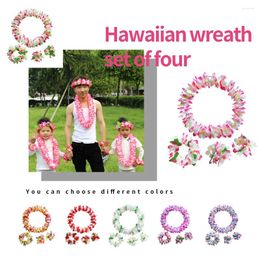 Decorative Flowers 4Pcs/set Hawaiian Party Artificial Leis Necklace Hawaii Summer Beach Flower Wreath Garland Aloha Wedding Birthday Decor