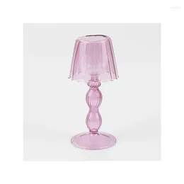 Candle Holders Crystal Pink Vintage Creative Glass Candlestick Stripe Table Lamp Style Home Decoration Jewelry Candlelight Dinner