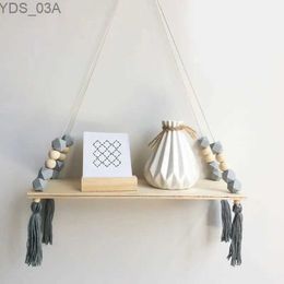 Other Home Decor Nordic wooden swing hanging rope wall mounted floating shelves plant flower pot decoration childrens room yq240408