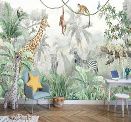 Wallpapers Kids Wallpaper Tropical Leves And Safari Animals Wall Mural For Bedroom Living Room TV