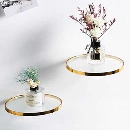 Other Home Decor Circular gold edge storage rack plant wall mounted bracket glass shelf household kitchen and bathroom floating yq240408