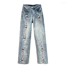 Women's Jeans Ethnic Style Embroidered For Women Mop Trousers 2024 Spring And Summer Clothing Thin High Waist Straight Pants